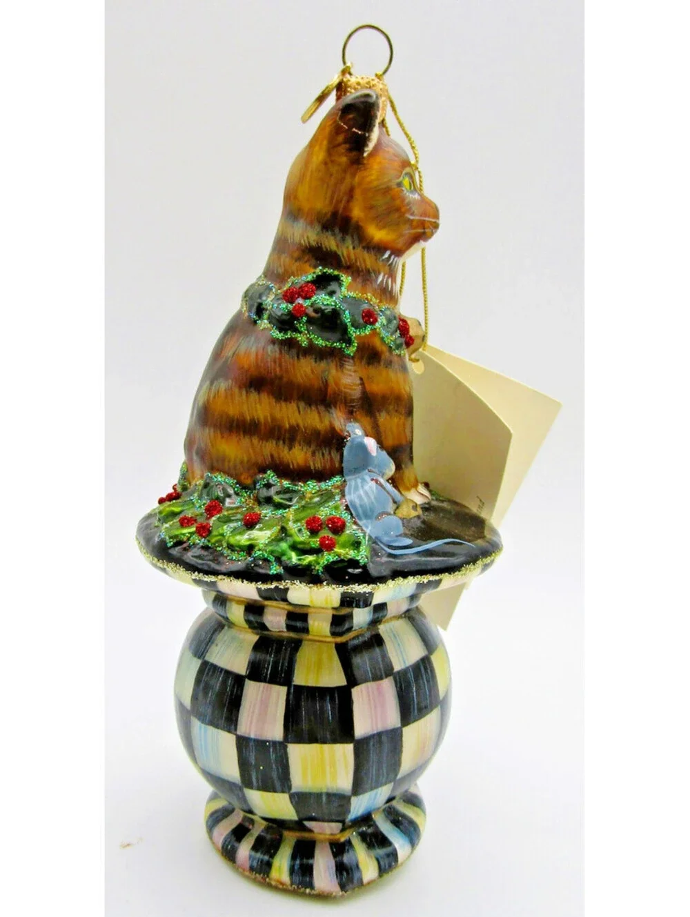 MacKenzie-Childs Courtly Cat Glass Ornament Poland 53910-41 with Tag and Box